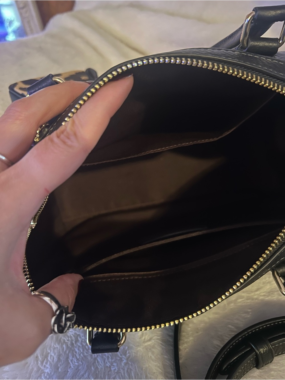 Coach Black Pebbled Leather Satchel with Leopard Strap and Pouch - Picture 6 of 9